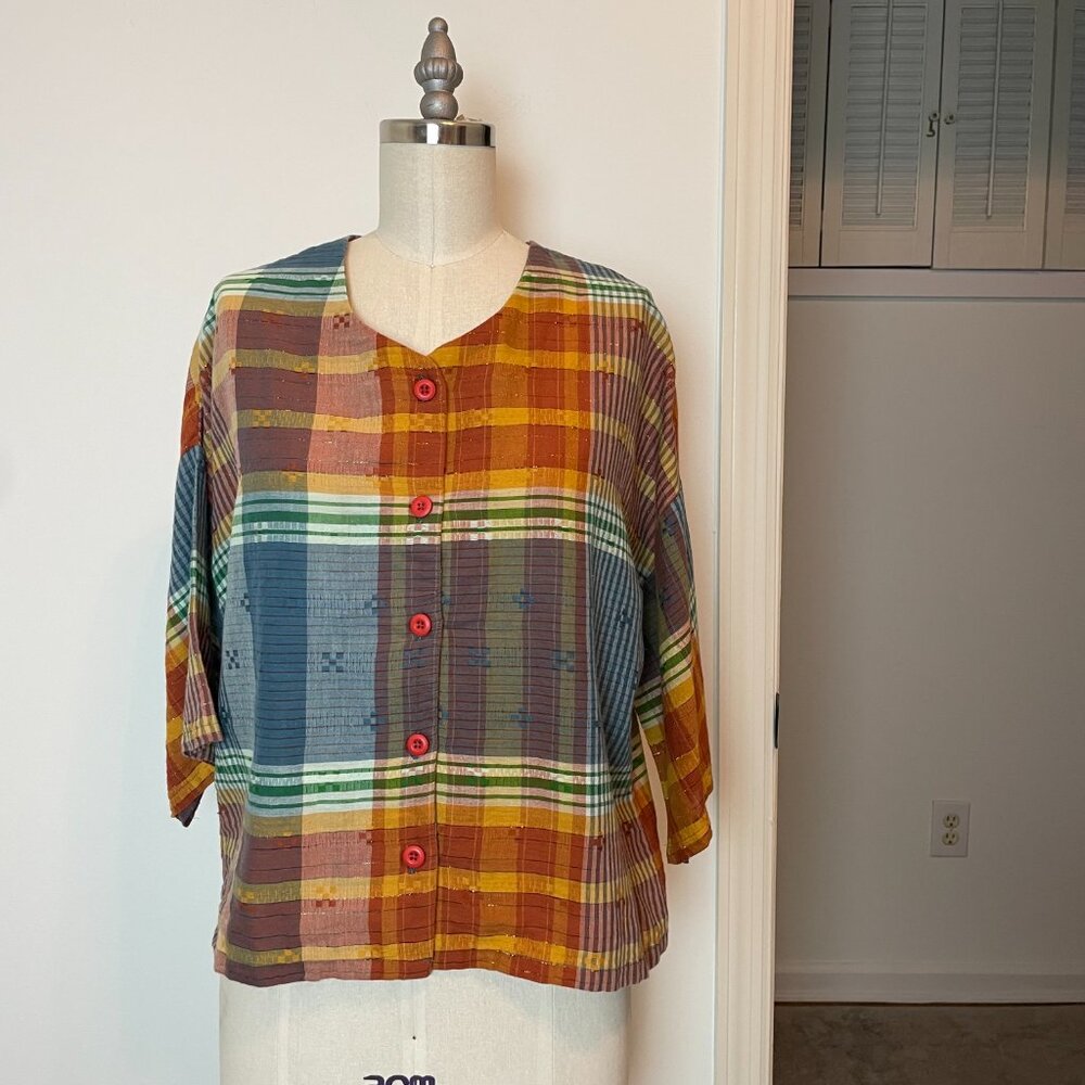 Ace & Jig Plaid Button Down Multi-Color Blouse \\… - image 3